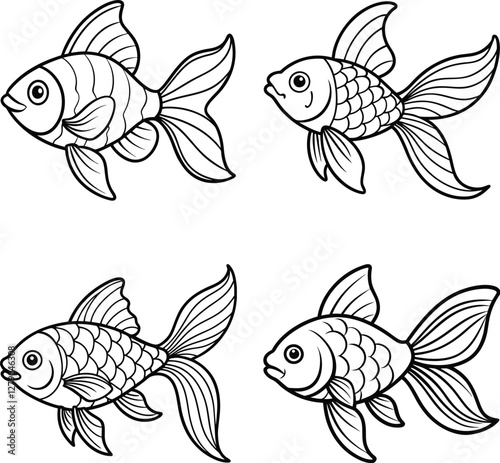set of fish line art Coloring Page  
