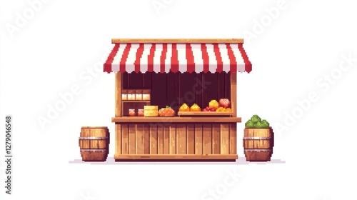 Pixel art food stall with produce and dairy