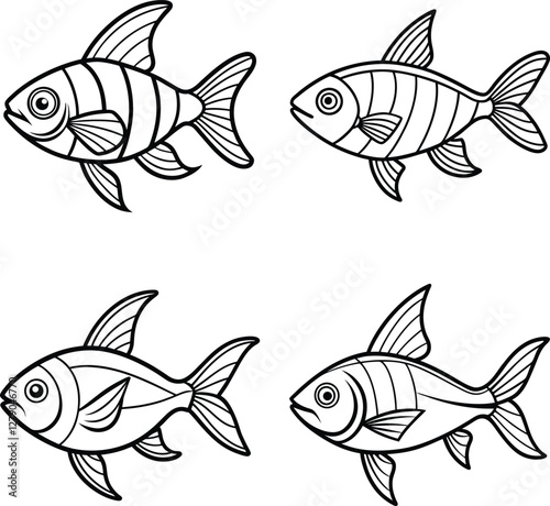 set of fish line art Coloring Page  