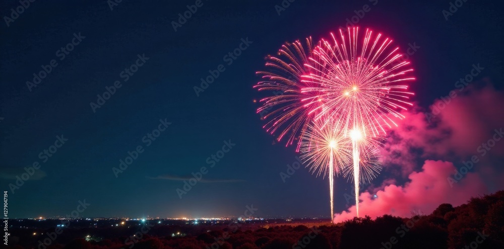 Vibrant fireworks exploding in the night sky with colorful bursts, celestial, vibrant colors Vibrant fireworks exploding in the night sky with colorful bursts, celestial, vibrant colors