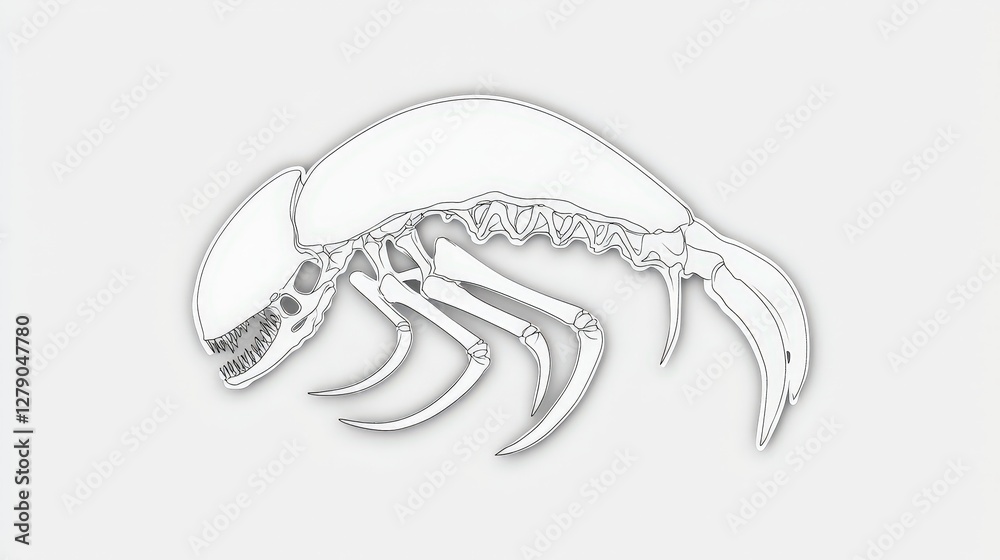 Naklejka premium Detailed Illustration of a Skeleton of an Underwater Creature with Unique Features and Design