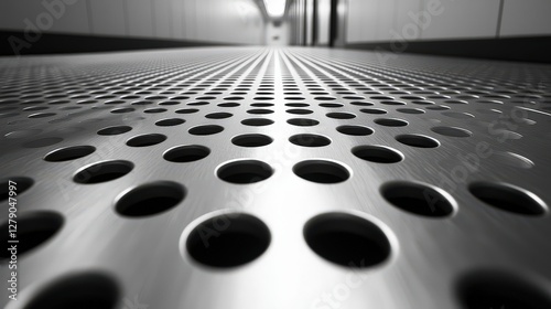 Abstract Perspective of Metal Floor with Circular Perforations Creating a Modern Industrial Look