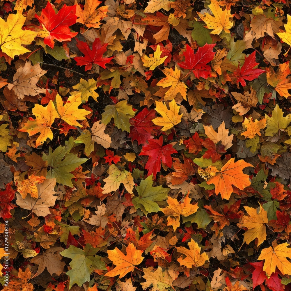 Fototapeta premium Autumn leaves collection nature texture background forest floor close-up vibrant colors and patterns