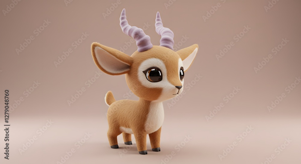 Cute Cartoon Antelope Standing Still with Big Eyes and Light Horns Cute Cartoon Antelope Standing Still with Big Eyes and Light Horns