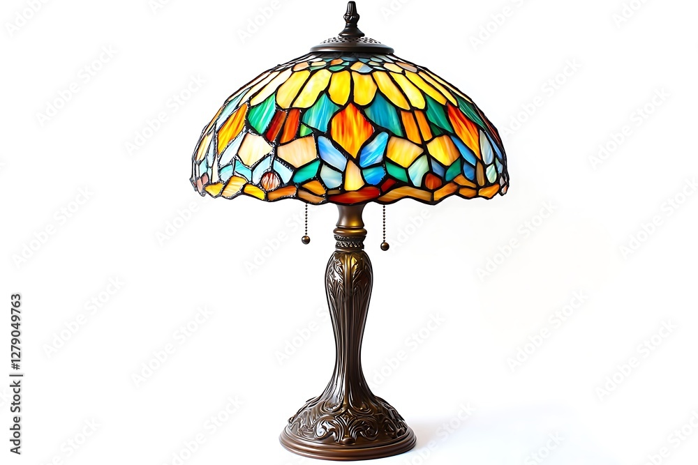 A vibrant Tiffany-style table lamp, perfect for home decor. A vibrant Tiffany-style table lamp, perfect for home decor.