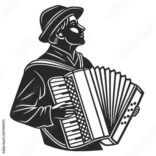 Accordion man silhouette vector illustration