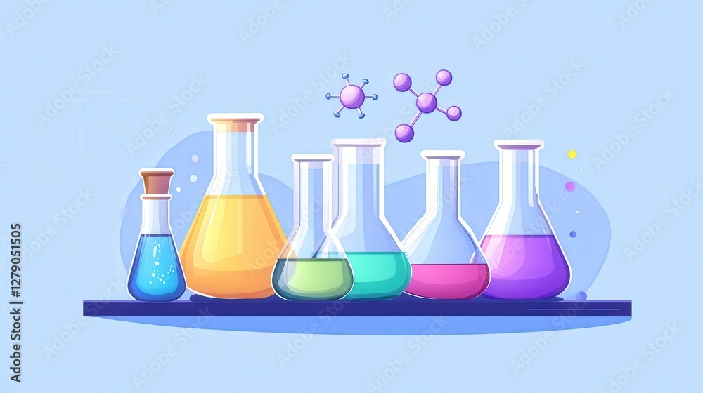 Colorful Erlenmeyer Flasks Filled With Liquids In A Lab Setting Colorful Erlenmeyer Flasks Filled With Liquids In A Lab Setting