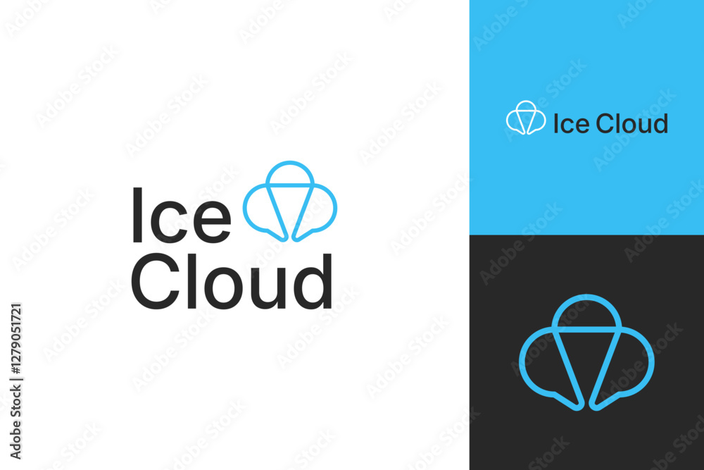 Obraz premium outline ice cloud logo design vector illustration. creative line art blue ice cloud symbol logo business vector design template. pictogram blue cloud and ice icon logo design vector illustration