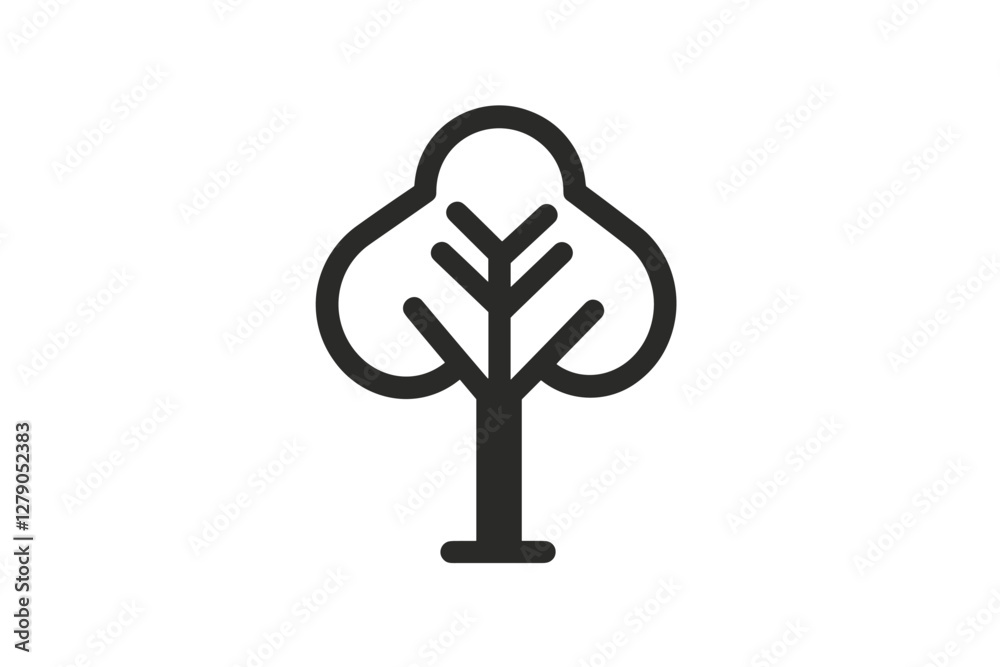 Tree icon solid black line on white background. Tree icon solid black line on white background.