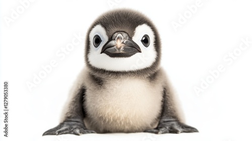 Baby penguin looking up iceberg landscape wildlife photography arctic environment close-up view innocent curiosity photo