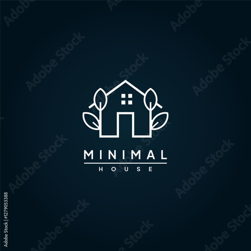 Minimalist House and Leaf Line Logo. Modern Home and Real Estate Branding