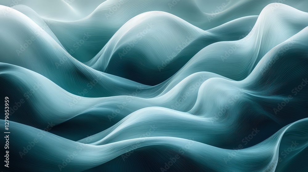 Soft Fluid Waves of Light in Shades of Blue and Teal, Abstract Nature Inspired Background Soft Fluid Waves of Light in Shades of Blue and Teal, Abstract Nature Inspired Background