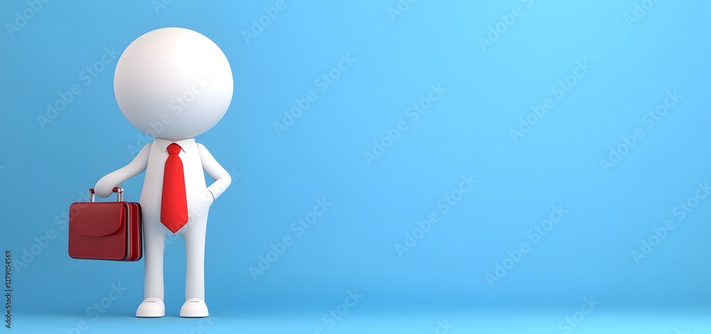 Business Character Holding Briefcase on Blue Background Business Character Holding Briefcase on Blue Background