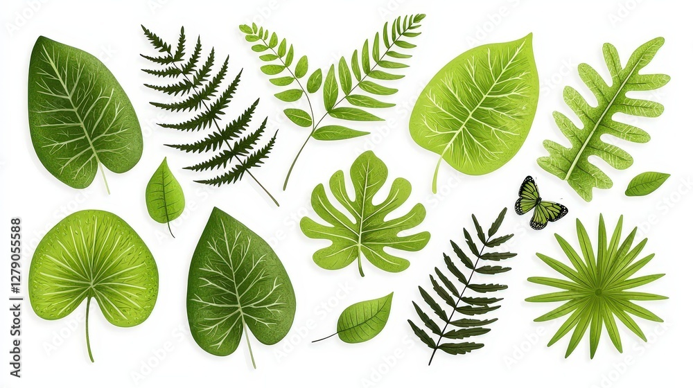 Fototapeta premium Colorful Collection of Various Green Leaves Isolated on White Background for Natural Design