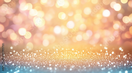 A shimmering golden path leading into an abstract world of light and colors, glowing bokeh in the background, soft blur effect, and clear open space in the middle