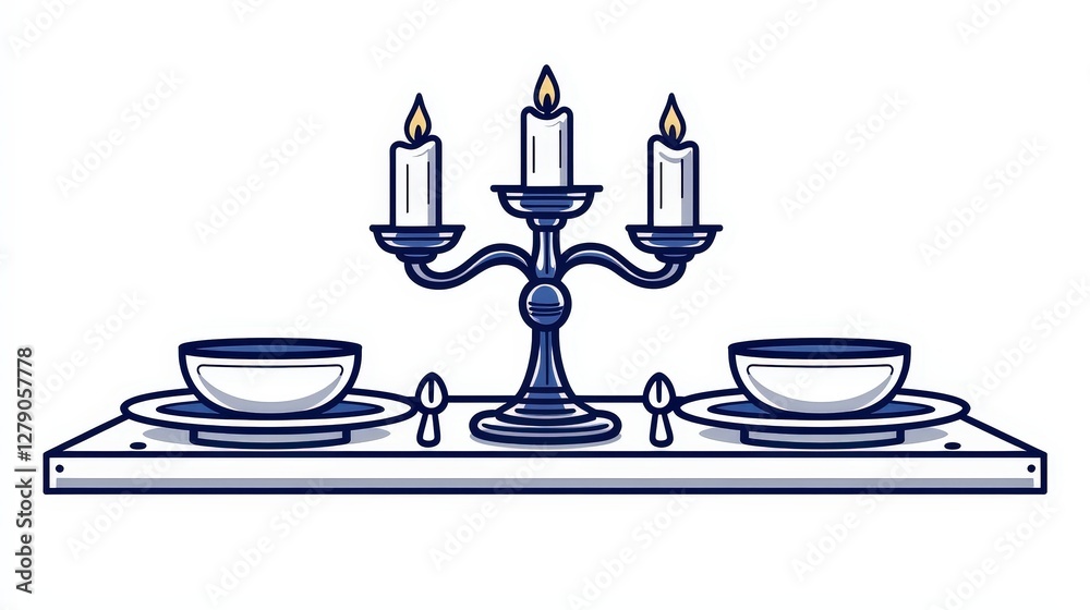 Obraz premium Elegant Candlelit Dinner Setting with Tableware and Candles for Romantic Atmosphere