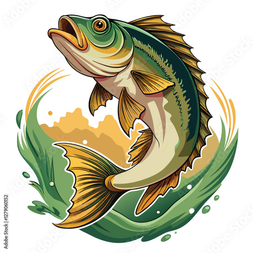 A detailed close-up of a largemouth bass leaping from the water, showcasing its scales, fins, and mouth.  Exceptional detail and clarity required.