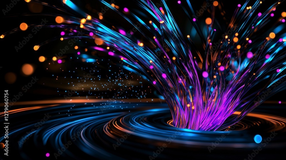 Dynamic fiber optic burst abstract art macro photography dark background close-up view vibrant patterns Dynamic fiber optic burst abstract art macro photography dark background close-up view vibrant patterns