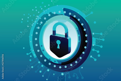 Design a striking cybersecurity banner featuring a digital lock and shield, emphasizing data protection and online security.