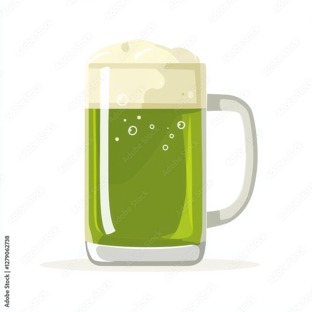 A frothy mug of green beer, showcasing bubbles and a vibrant color, perfect for festive occasions. A frothy mug of green beer, showcasing bubbles and a vibrant color, perfect for festive occasions.