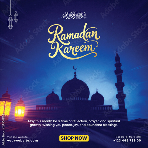 Ramadan Kareem Social Media Post Template with Crescent Moon & Lantern