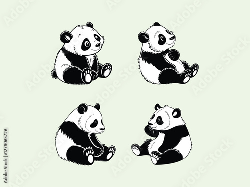 Adorable Panda Climbing a Bamboo Tree Character Vector Illustration and Panda Logo Design