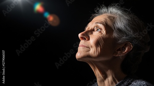 Elderly Woman Gazing Upwards Towards Light