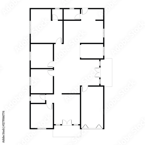 Black and White floor plan of a modern unfurnished house for your design. Suburban house vector blueprint. Architectural background