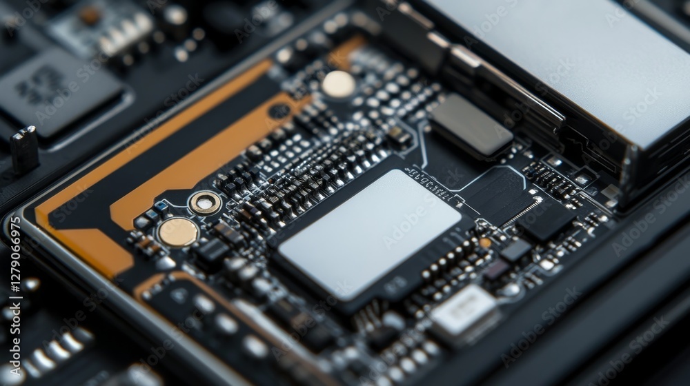 Examining a lithium-ion battery inside a smartphone closeup technology indoor macro view innovation Examining a lithium-ion battery inside a smartphone closeup technology indoor macro view innovation