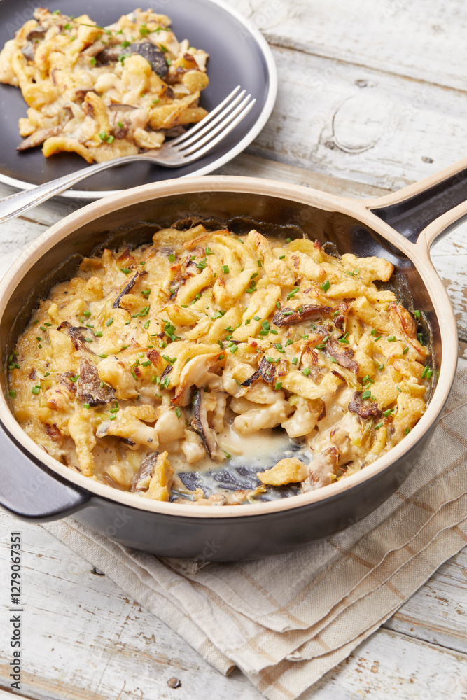 Mushroom and Leek Spaetzle bake Mushroom and Leek Spaetzle bake