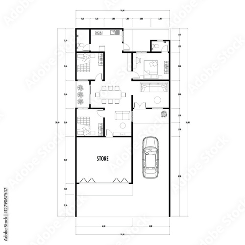 Floor plan blueprint type 96 sqm, Figure of the jotting sketch of the construction and the industrial skeleton of the structure and dimensions. vector eps 10