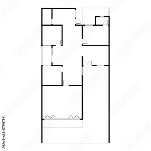 Black and White floor plan of a modern unfurnished house for your design. Suburban house vector blueprint. Architectural background