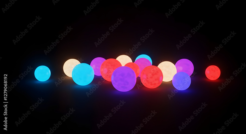 Fototapeta premium Mystical Glowing Spheres Arrayed in a Vibrant Spectrum Against Black Space