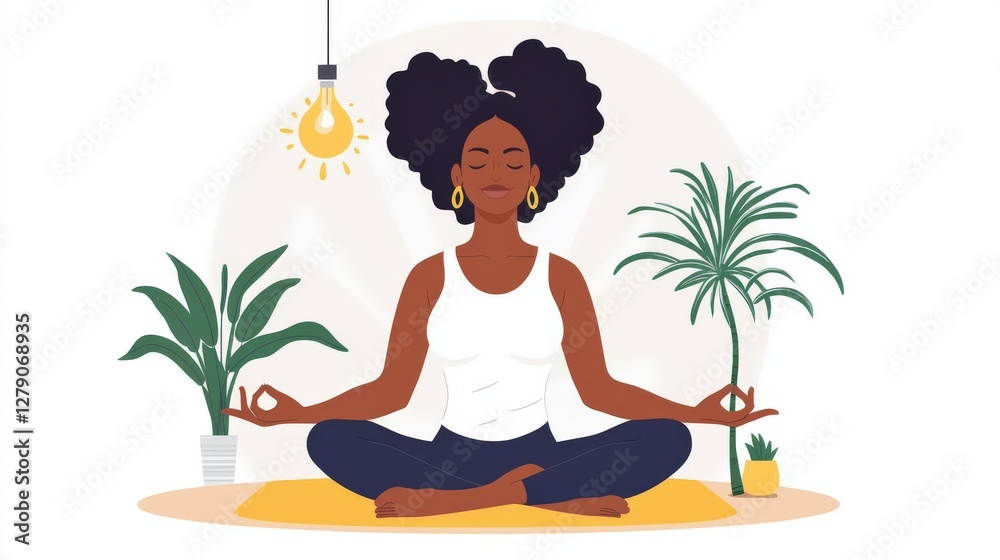 Woman Meditating Peacefully in Serene Home Setting Woman Meditating Peacefully in Serene Home Setting