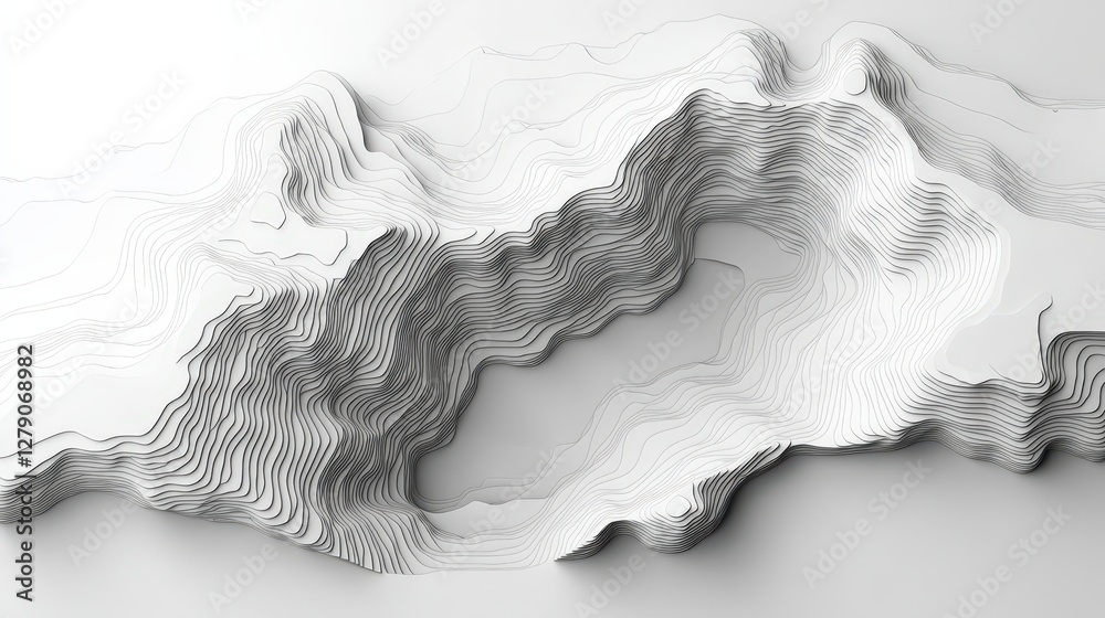 Fototapeta premium Intricate Layered Paper Design Creating Abstract Terrain with Flowing Lines and Soft Shadows