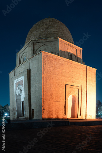 The Rukhobod Mausoleum in Samarkand, Uzbekistan at night photo