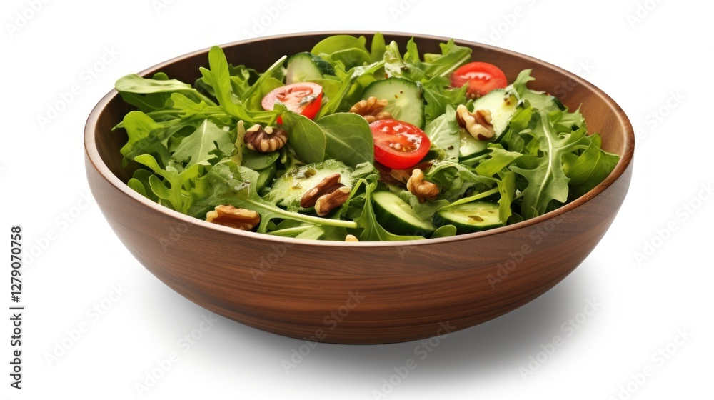 Fresh and Vibrant Mixed Green Salad with Cherry Tomatoes and Cucumbers in Wooden Bowl Fresh and Vibrant Mixed Green Salad with Cherry Tomatoes and Cucumbers in Wooden Bowl
