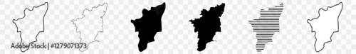 Tamil Nadu Map Black | Indian State Border | State Country | Transparent Isolated | Variations