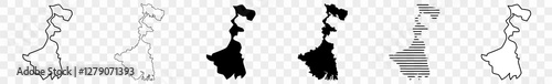 West Bengal Map Black | Indian State Border | State Country | Transparent Isolated | Variations