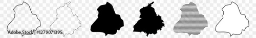 Punjab Map Black | Indian State Border | State Country | Transparent Isolated | Variations