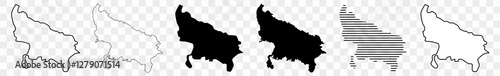 Uttar Pradesh Map Black | Indian State Border | State Country | Transparent Isolated | Variations