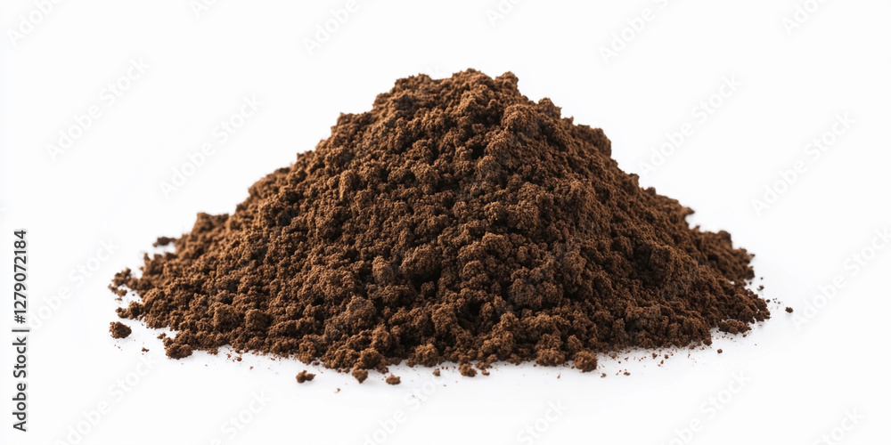 Small pile of soil resting on a white background. Generative AI