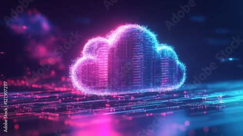 Streaming data visualization cloud network digital art virtual environment tech perspective glowing data concept