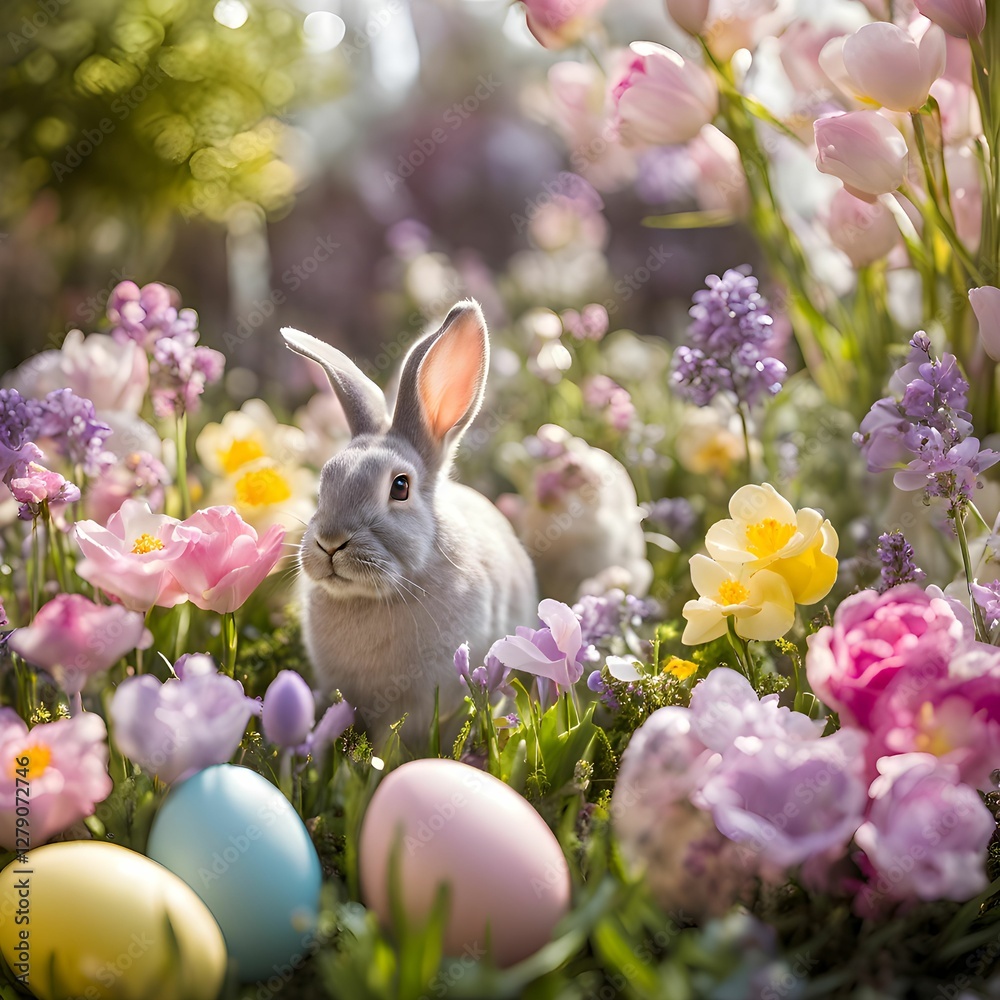 Fototapeta premium easter bunny and easter eggs