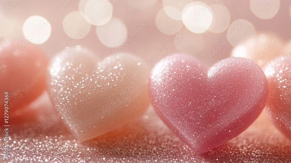 Obraz premium Pink and Gold Glitter Hearts Romantic Background