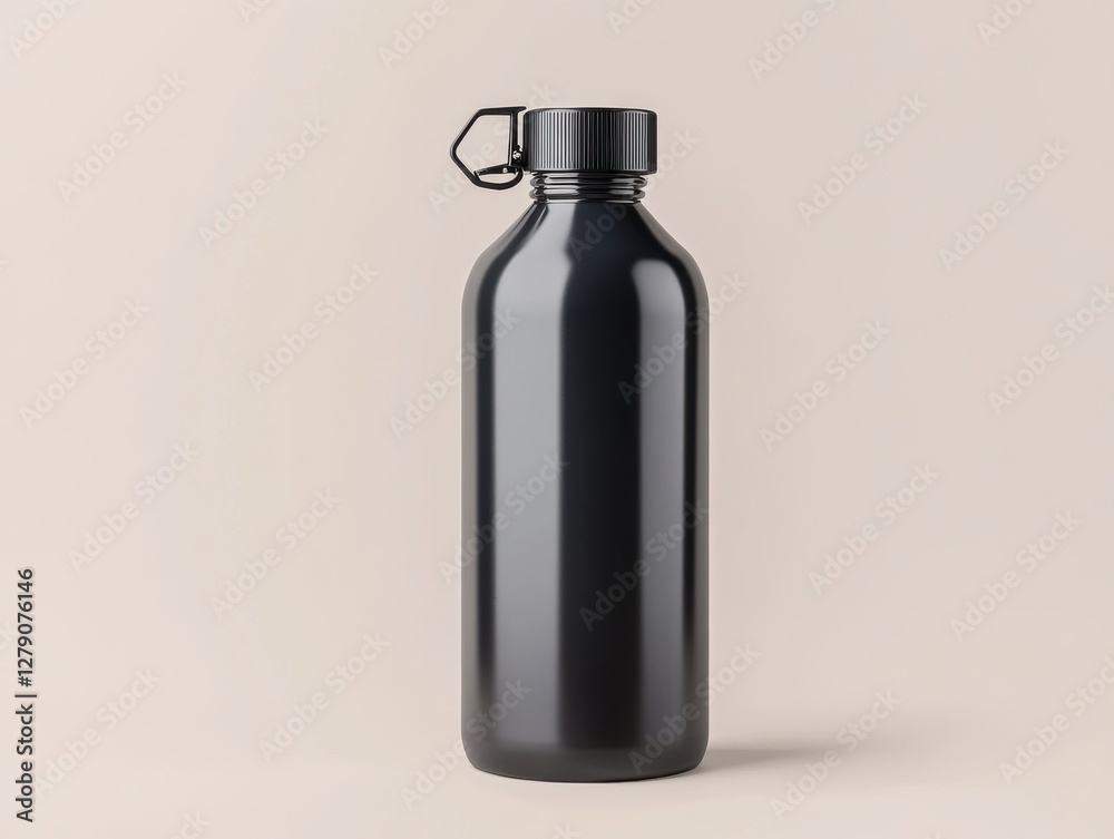 sports bottle mockup. A sleek black water bottle with a metal cap, set against a neutral background, ideal for lifestyle and fitness themes. sports bottle mockup. A sleek black water bottle with a metal cap, set against a neutral background, ideal for lifestyle and fitness themes.