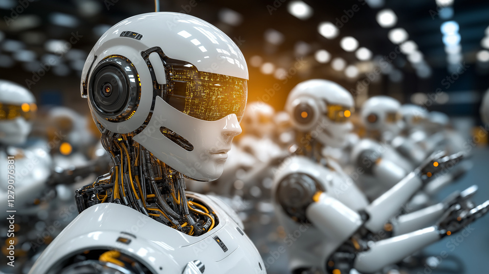 Fototapeta premium Futuristic robots showcase ai technology and ethics in cyber innovation at global science conference