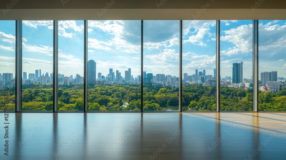 Fototapeta premium Stunning Cityscape View from Panoramic Window