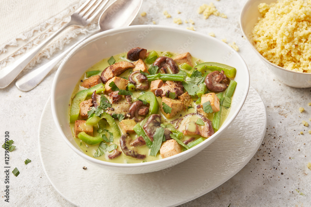 Green Bean Mushroom and Green Pepper Coconut Curry with Millet Green Bean Mushroom and Green Pepper Coconut Curry with Millet
