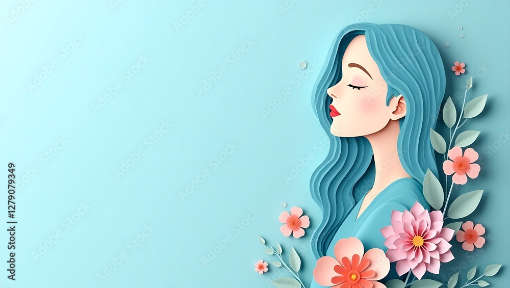 Ethereal Paper-Cut Portrait of a Woman with Floral Elegance